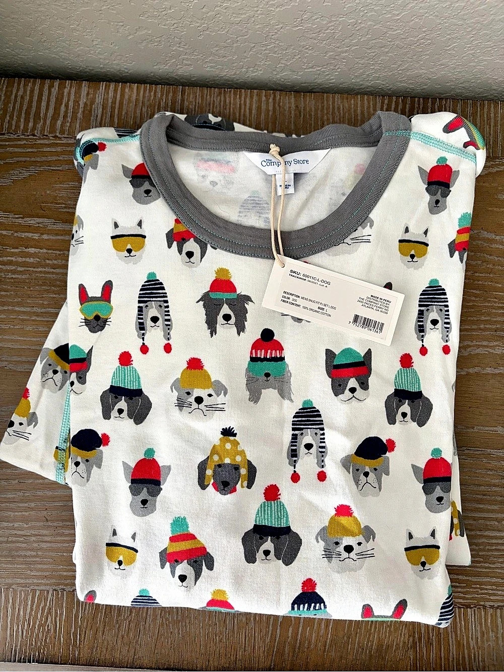 The Company Store Men's Snug Fit PJ Set Long Sleeve Dog Print Organic Cotton